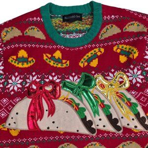 Blizzard Bay Tacos Christmas Sweater Mens Medium Knit Red Green